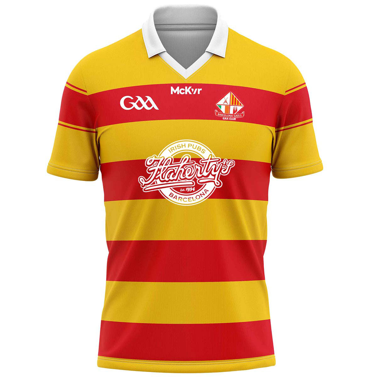 Mc Keever Barcelona Gaels Home Jersey - Adult - Saffron/Red Player Fit