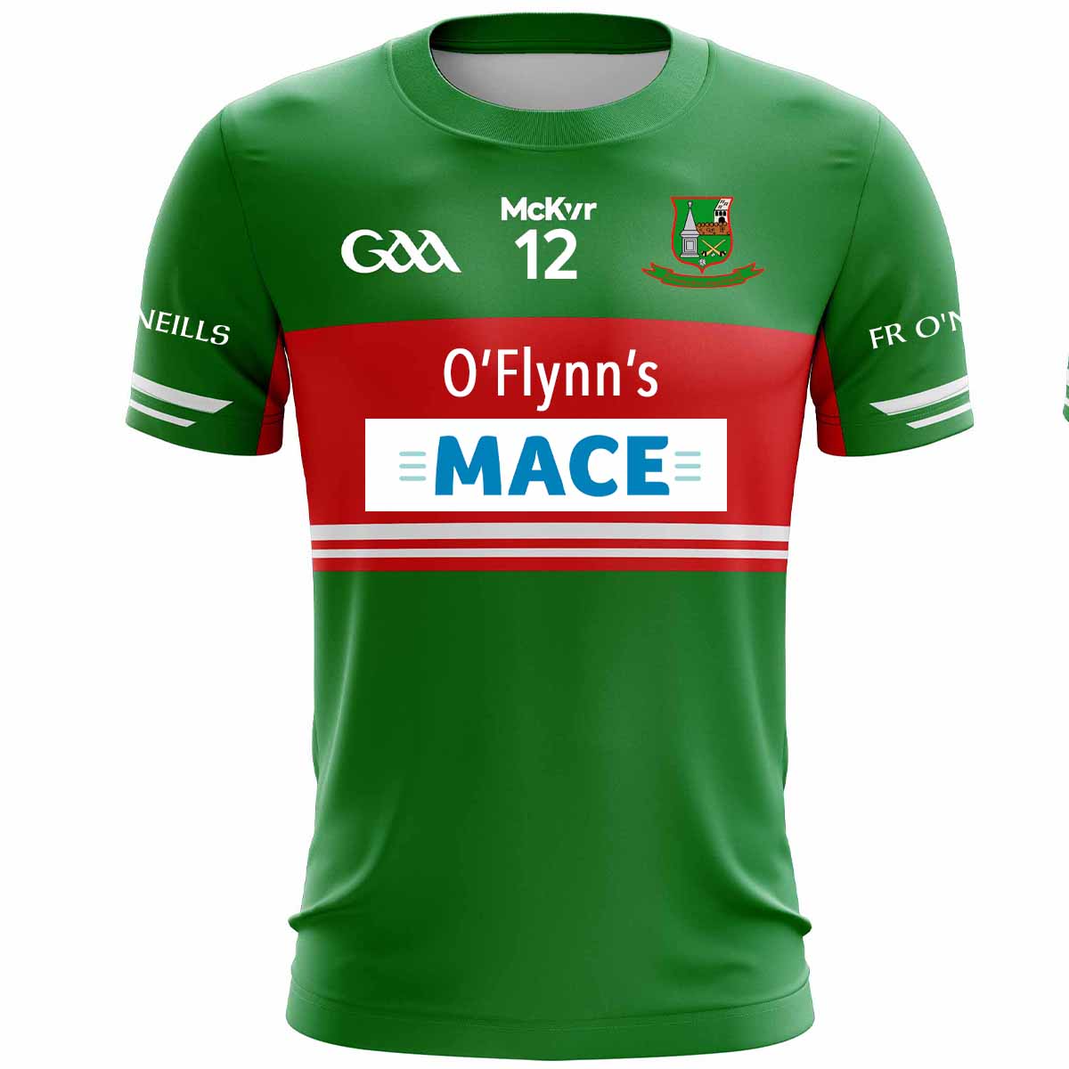 Mc Keever Fr O'Neills GAA Numbered Home Jersey - Adult - Green/Red Player Fit