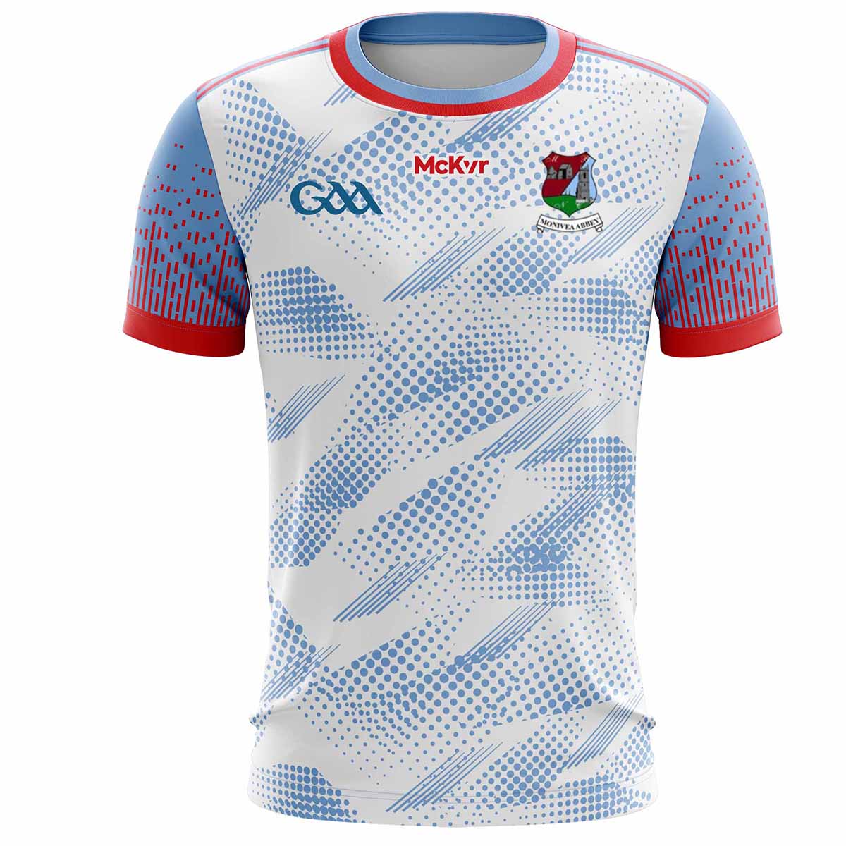 Mc Keever Monivea Abbey GAA Training Jersey - Adult - White/Sky/Red