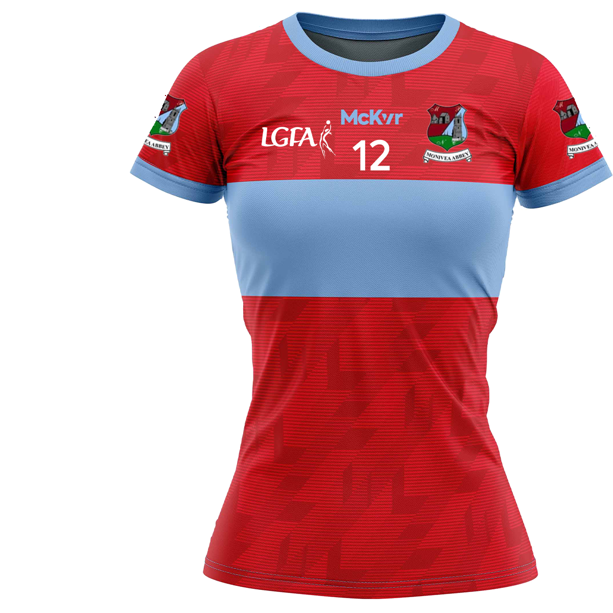 Mc Keever Monivea Abbey LGFA Numbered Playing Jersey - Womens - Red/Sky