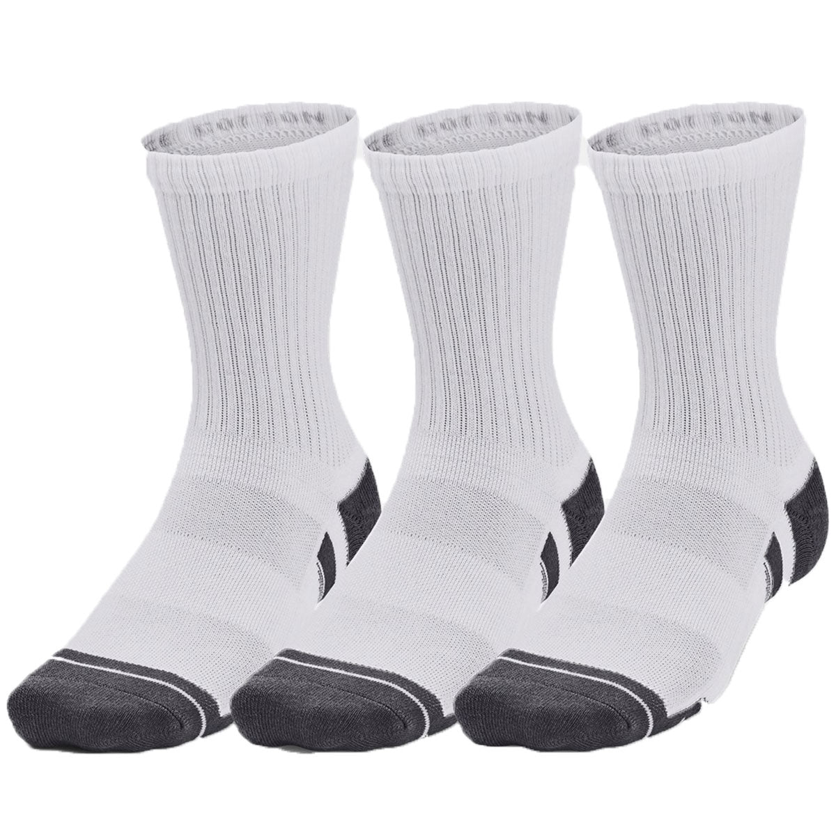 Under Armour Performance Cotton 3 Pack Mid Socks - Adult - White/Pitch Grey