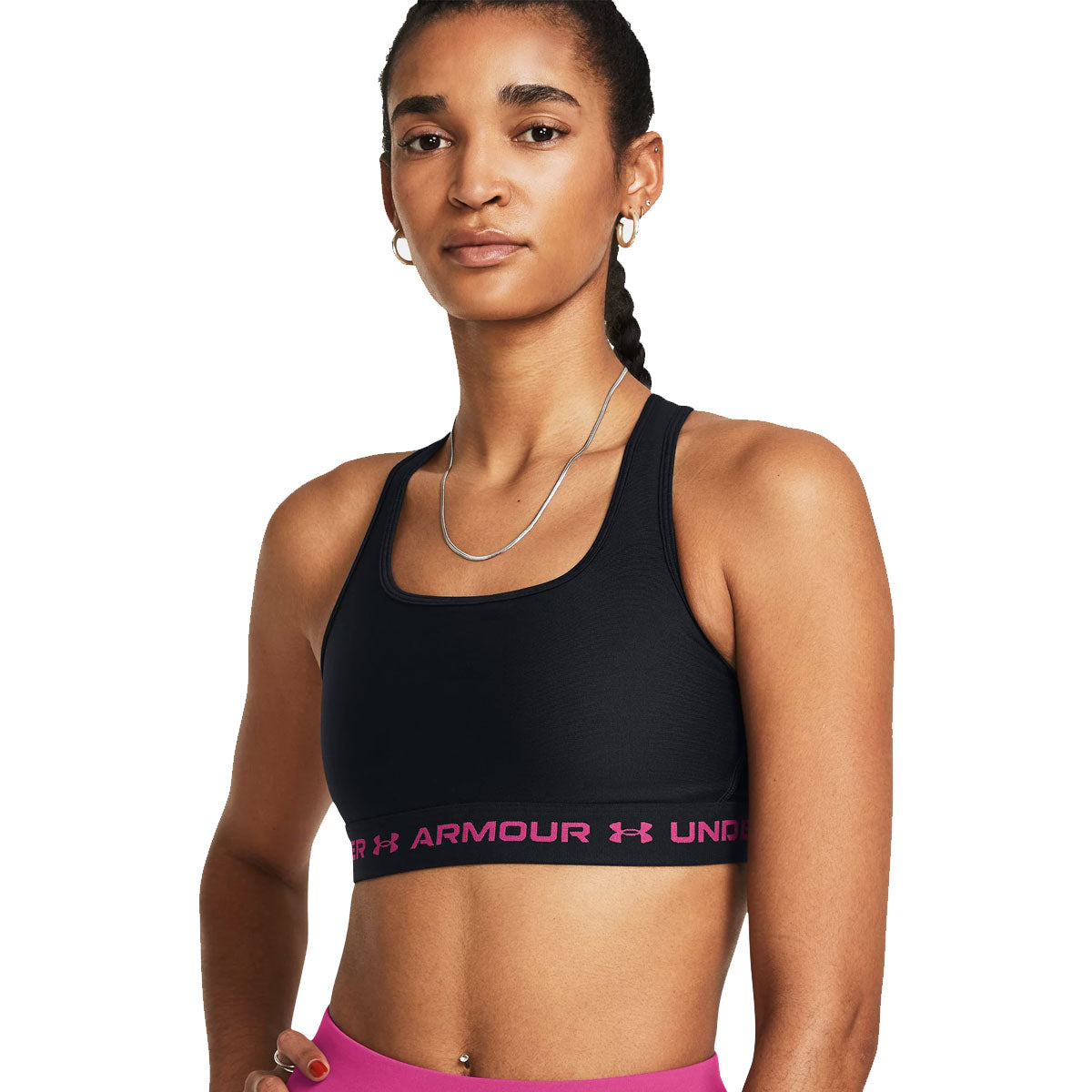 Under Armour Armour Mid Crossback Sports Bra - Womens - Black/Astro Pink