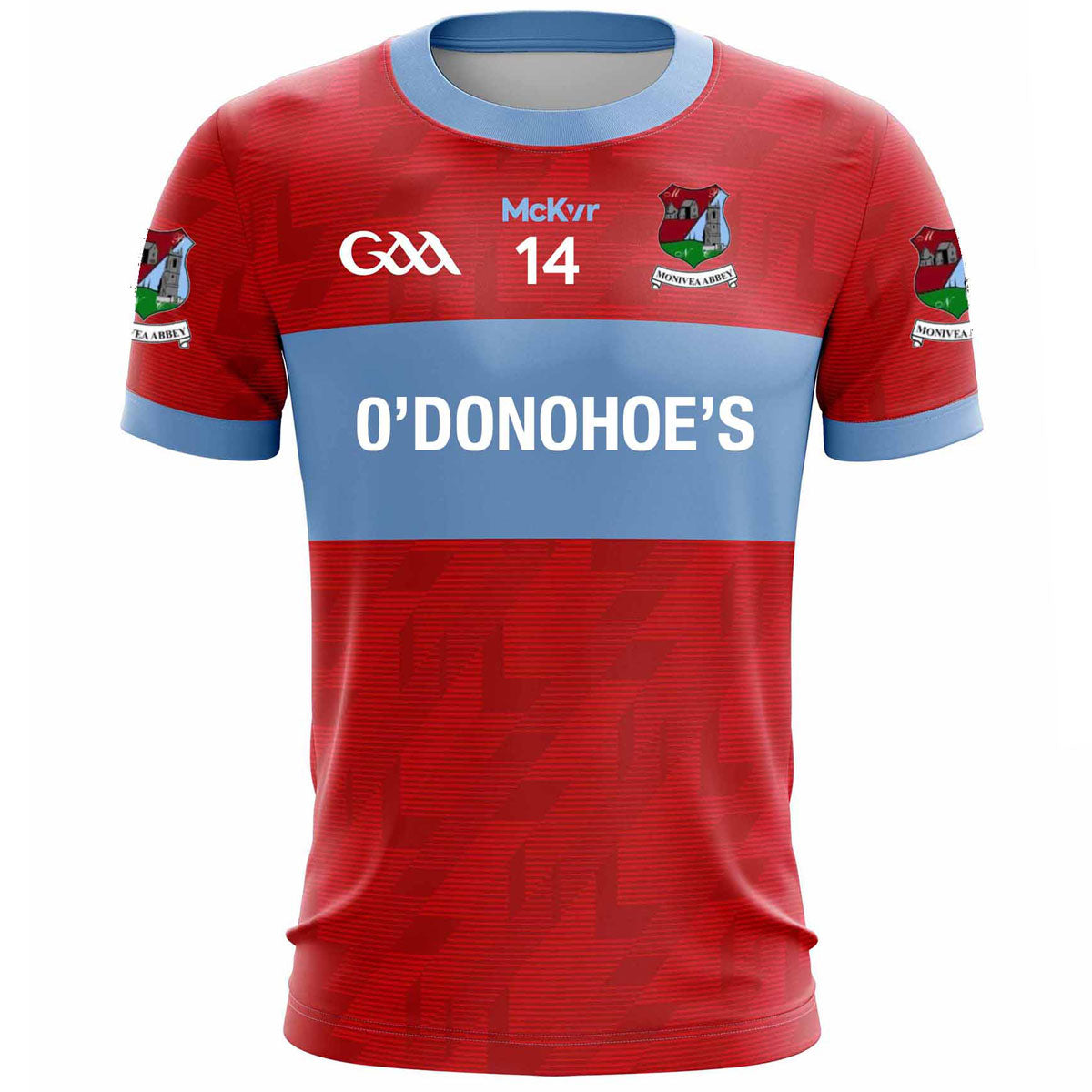 Mc Keever Monivea Abbey GAA Numbered Playing Jersey - Adult - Red/Sky